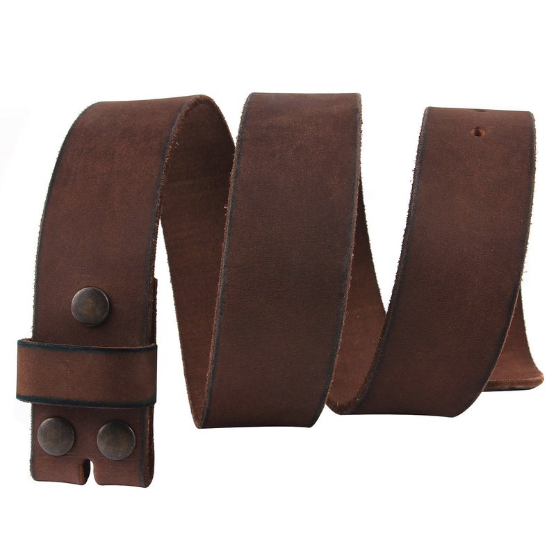 NPET Mens Leather Belt Full Grain Vintage Distressed Style Snap on Strap 1 1/2" Wide Coffee 32"-34" - Image 2